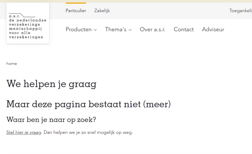 de 404-pagina van ASR