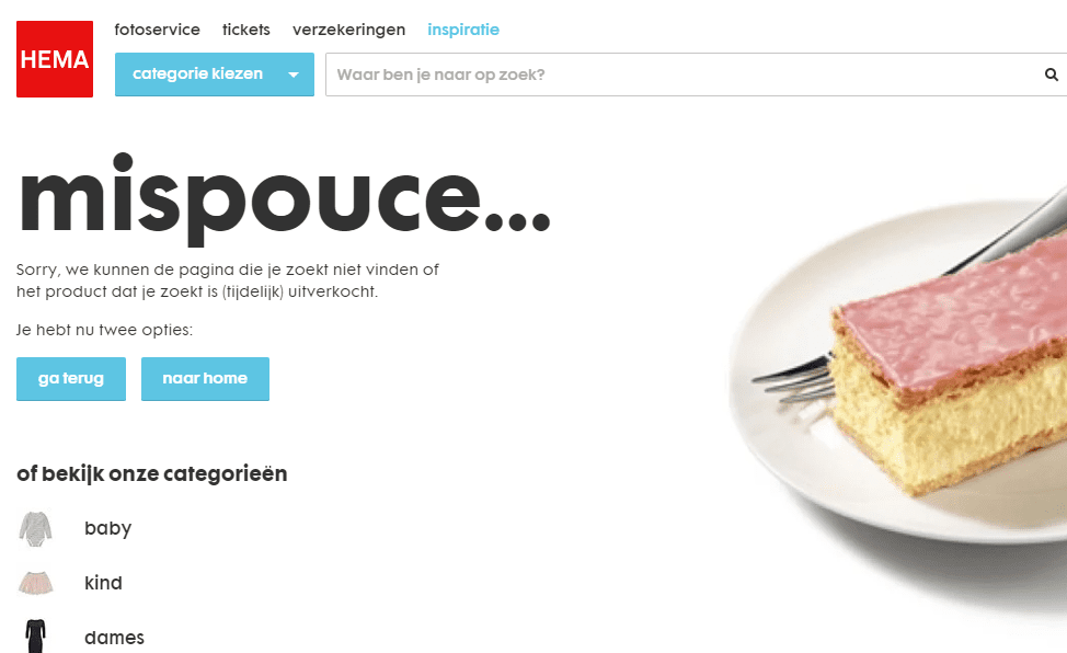 de 404-pagina van Hema