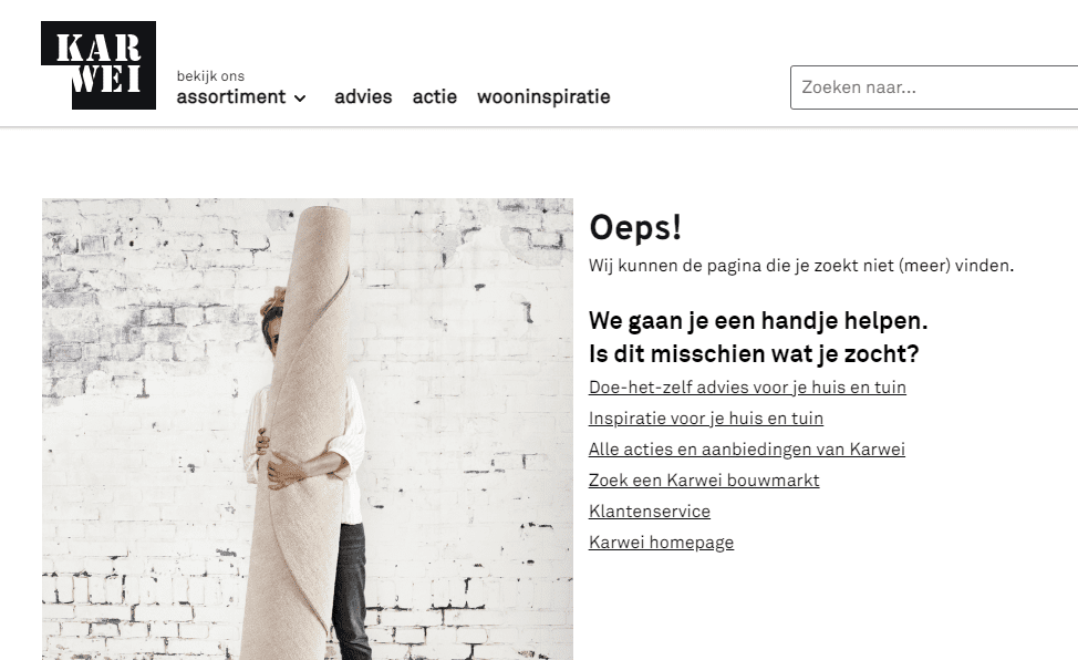 de 404-pagina van Karwei