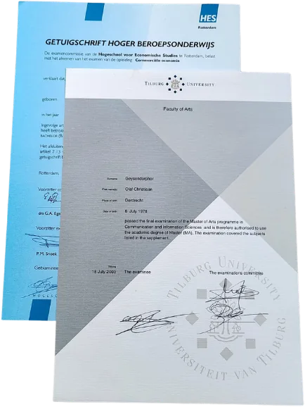 Het getuigschrift van de HES en het diploma van Tilburg University