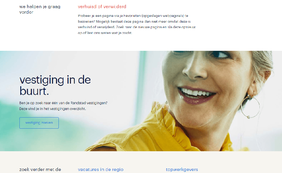 de 404-pagina van Randstad
