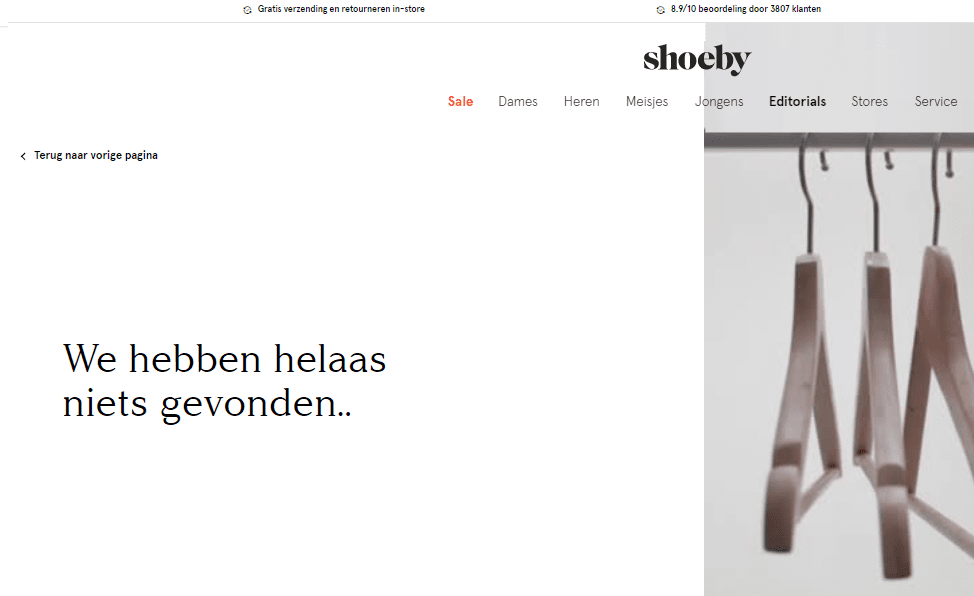 de 404-pagina van Shoeby