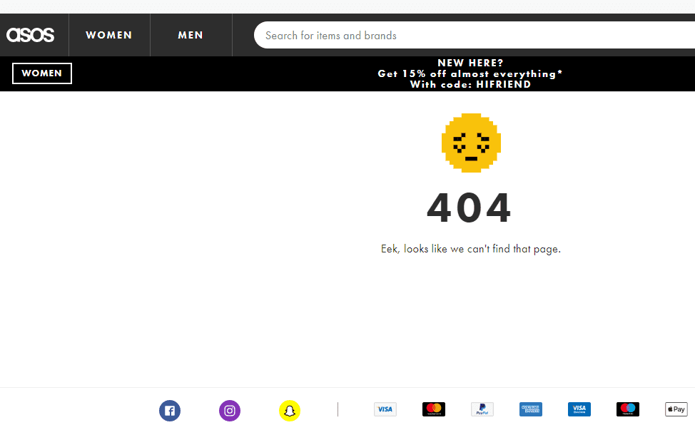 de 404-pagina van ASOS